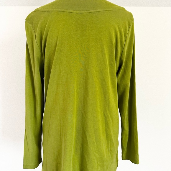 J JILL Lime Green Perfect Pima 100% Cotton Long Sleeve V Neck Top Medium Petite - Picture 4 of 5